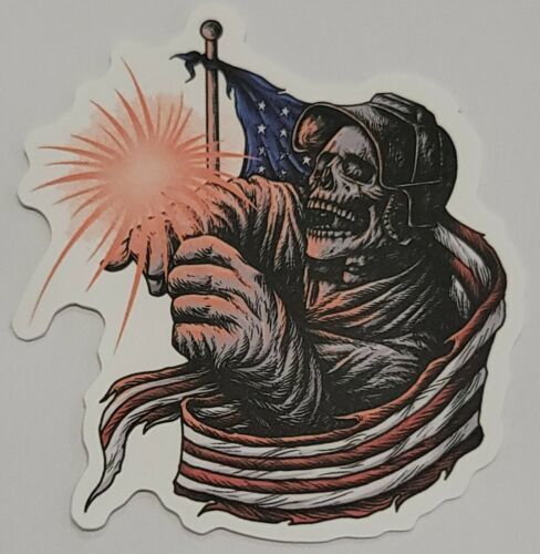 Skeleton Welding Wrapped in American Flag Sticker Decal Awesome ...