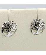 18K WHITE  GOLD ROUND BUTTON EARRINGS WITH BEAUTIFUL TREE OF LIFE, MADE ... - $232.93