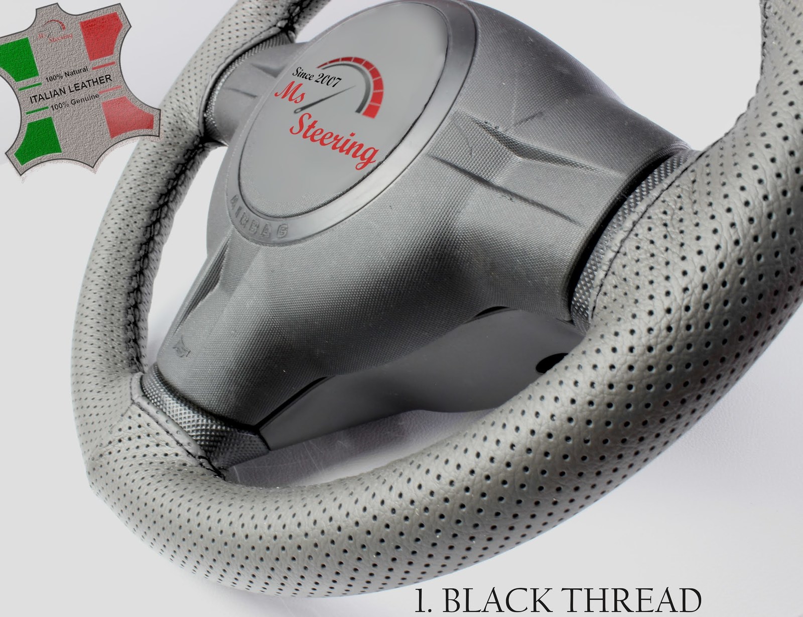 GREY PERF LEATHER STEERING WHEEL COVER FOR HONDA CROSSTOUR 10 -13 | DIFF STITCH
