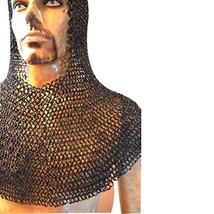 9 Mm Round Riveted Medieval Chain Mail Hood Heavy 16 Gauge Large Blackend