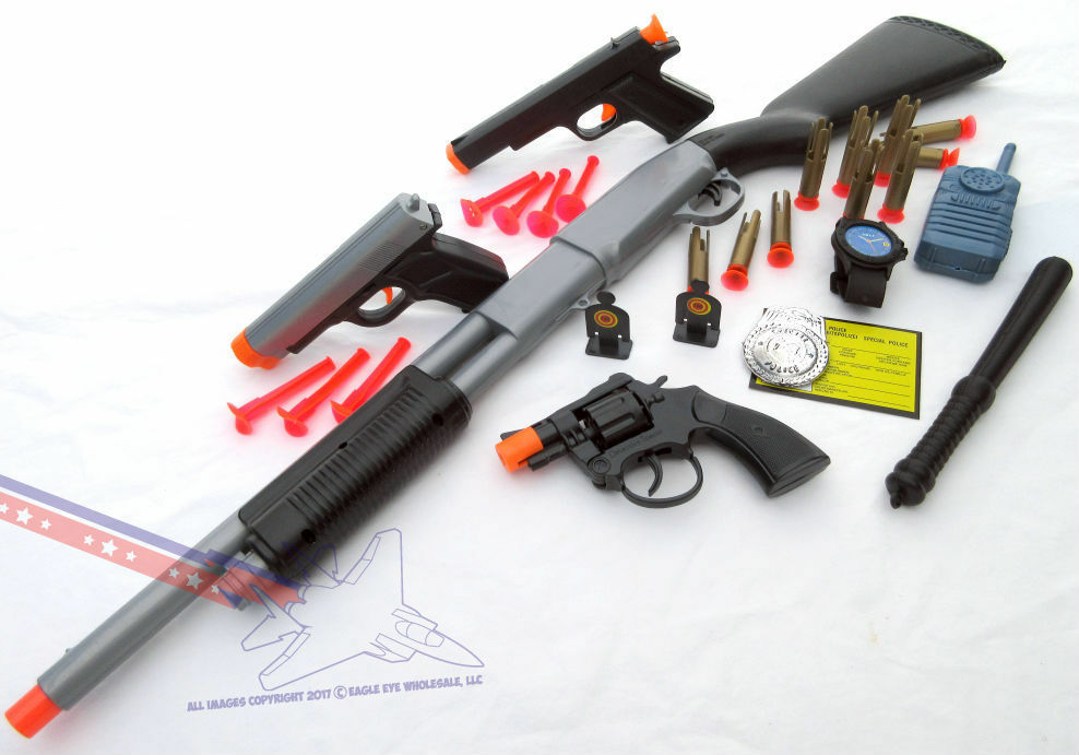 4x Toy Guns Military Pump-Action Shotgun & 2x 9MM Dart Guns Revolver ...