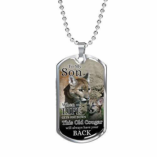 Express Your Love Gifts to My Son from Mom Necklace Engraved 18k Gold Dog Tag w