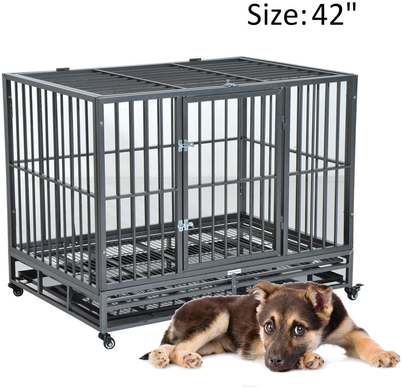 Rolling Dog Crate Heavy Duty Portable Pet Kennel Large Travel Cage With