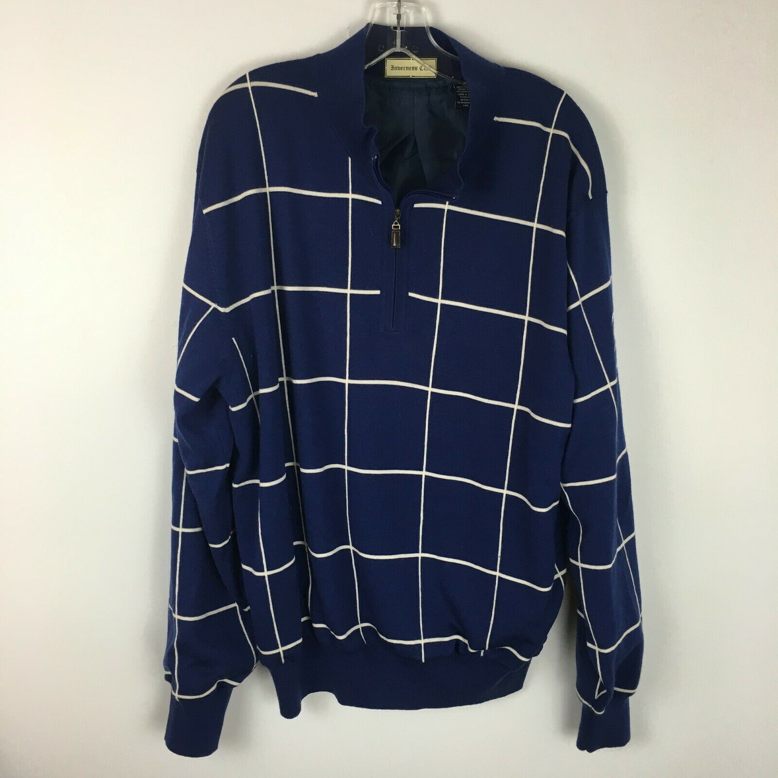 Inverness Club Men's Longsleeve Blue Half Zip Merino Wool Sweater Size