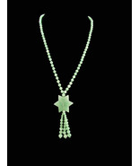 Vintage Jade star flapper necklace - mystical carved fringe pendant - ha... - $155.00