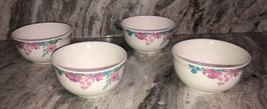 Bowls Cereal Soup Salad Set Of 4 Royal Norfolk 6”W Pink/Blue Flowers Stoneware - $59.28