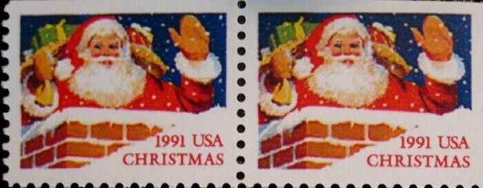 1991 29c Santa in Chimney, Vending Booklet Pair Scott 2580-2581a Mint F/VF NH - $2.78