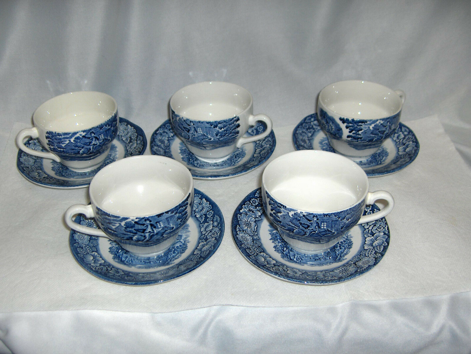 Primary image for 10 Pc Vntg Cup Sets Staffordshire China England Liberty Blue Old North Church