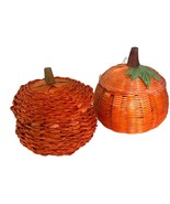 Wicker Rattan Pumpkin Baskets w/ Lids Halloween Decoration 2 Mis-Matched... - $18.70