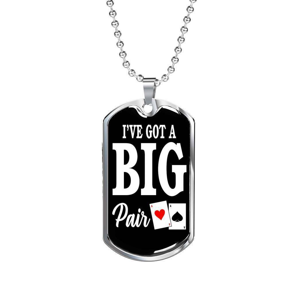Big Pair Poker Player Gift Stainless Steel or 18k Gold Dog Tag 24 Chain