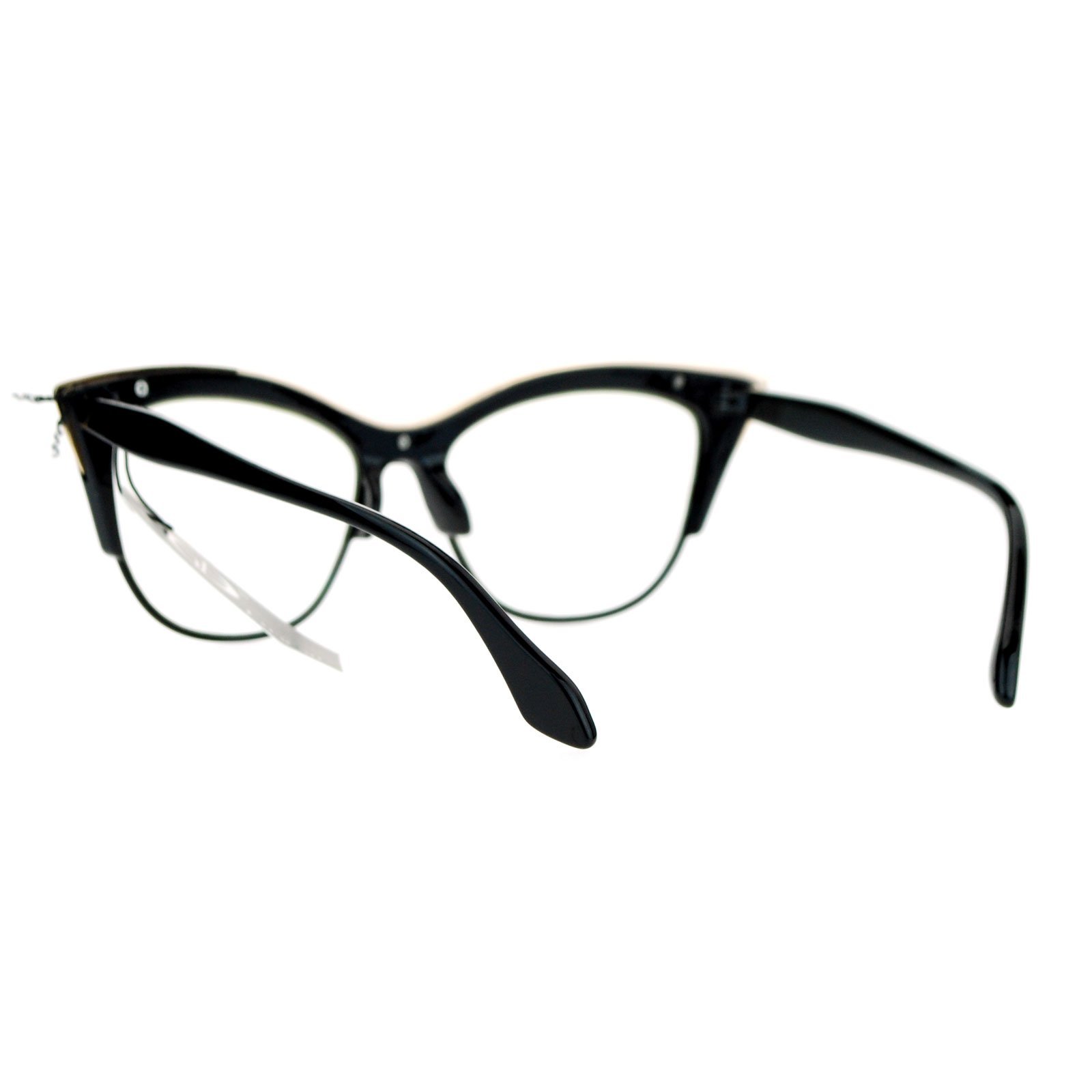 Sa106 Womens High Point Squared Half Rim Look Cat Eye Glasses Black Fashion 