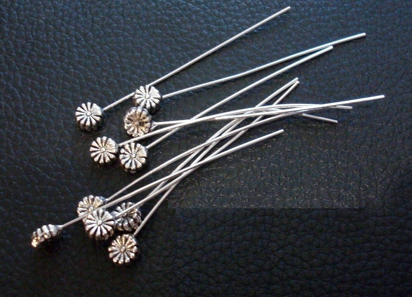 Antique Silver plated flower jewelry head pins 10 pcs 2 inch 50mm long