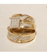 14K Yellow Gold Plated 925 Silver Diamond Bridal His Her Wedding Trio Ri... - $171.99