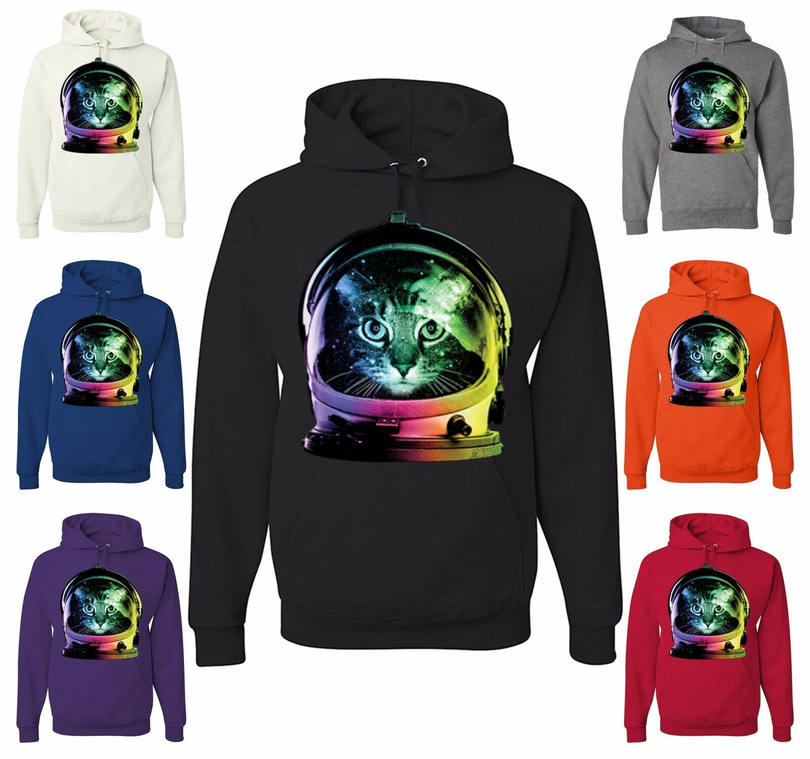 Space Cat Hoodie Neon Galaxy Kitten Austronaut Cute Sweatshirt