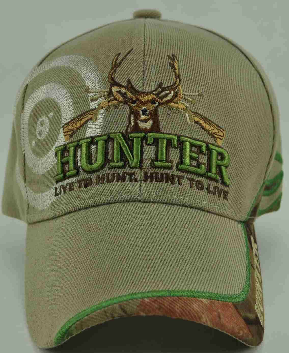 HUNTER LIVE TO HUNT DEER BUCK OUTDOOR SPORTS CAP HAT TAN - Men's Hats