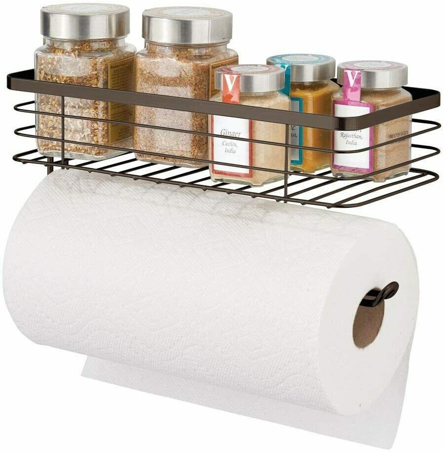 Wall Mount Paper Towel Holder with Shelf Wire Bronze Color Paper