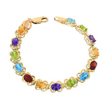7.00 Carat Multicolor Gemstone Link Bracelet in 14K Yellow Gold - $711.81