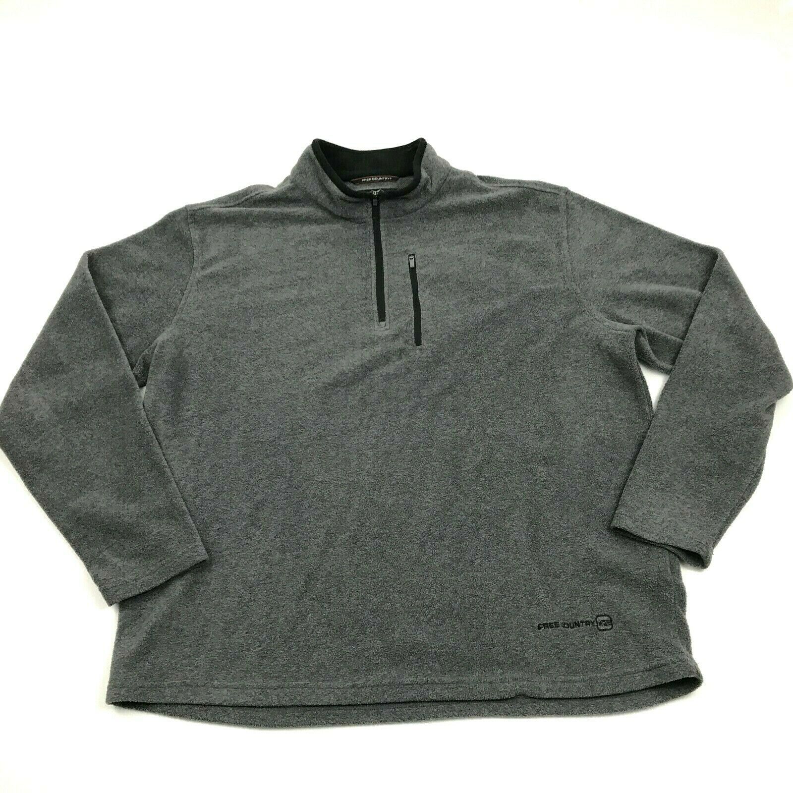 Free Country Fleece 1/4 Zip Polo Mock Pullover Gray Long Sleeve Sweater ...