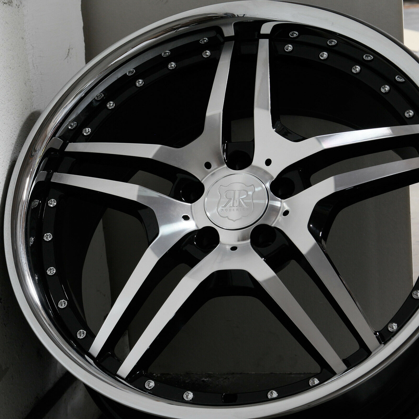 19x85 Mrr Rw2 5x120 35 Black Chrome Lip Wheels Rims Set4 Wheels