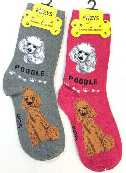Poodle Toy Dog Breed Pooch Puppy 2 Pairs Women's Foozys Canine Socks Cute Animal