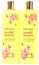 2 Bodycology 16 Oz Beautiful Blossoms Moisture Shea 2in1 Body Wash & Bubble Bath