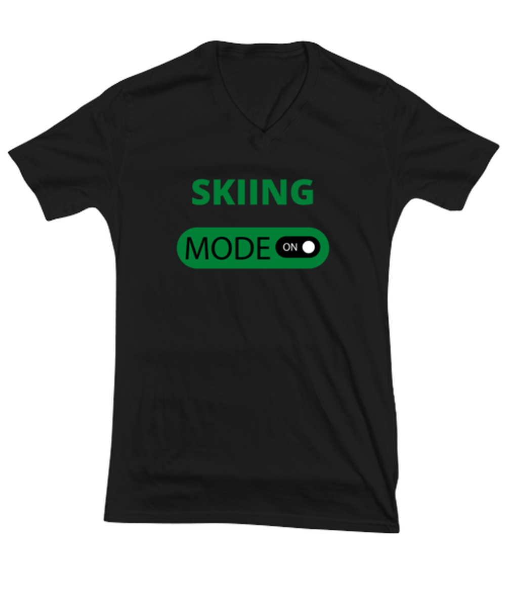 SKIING, black Vneck Tee. Model 64027