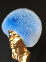 Arctic Fox Fur Hat Adjustable Light Blue Full Fur Hat All Fur Hat image 1