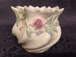 Belleek Ireland Irish Pottery Small Flower Pot Rose Colored 3D 3rd Green... - $30.82
