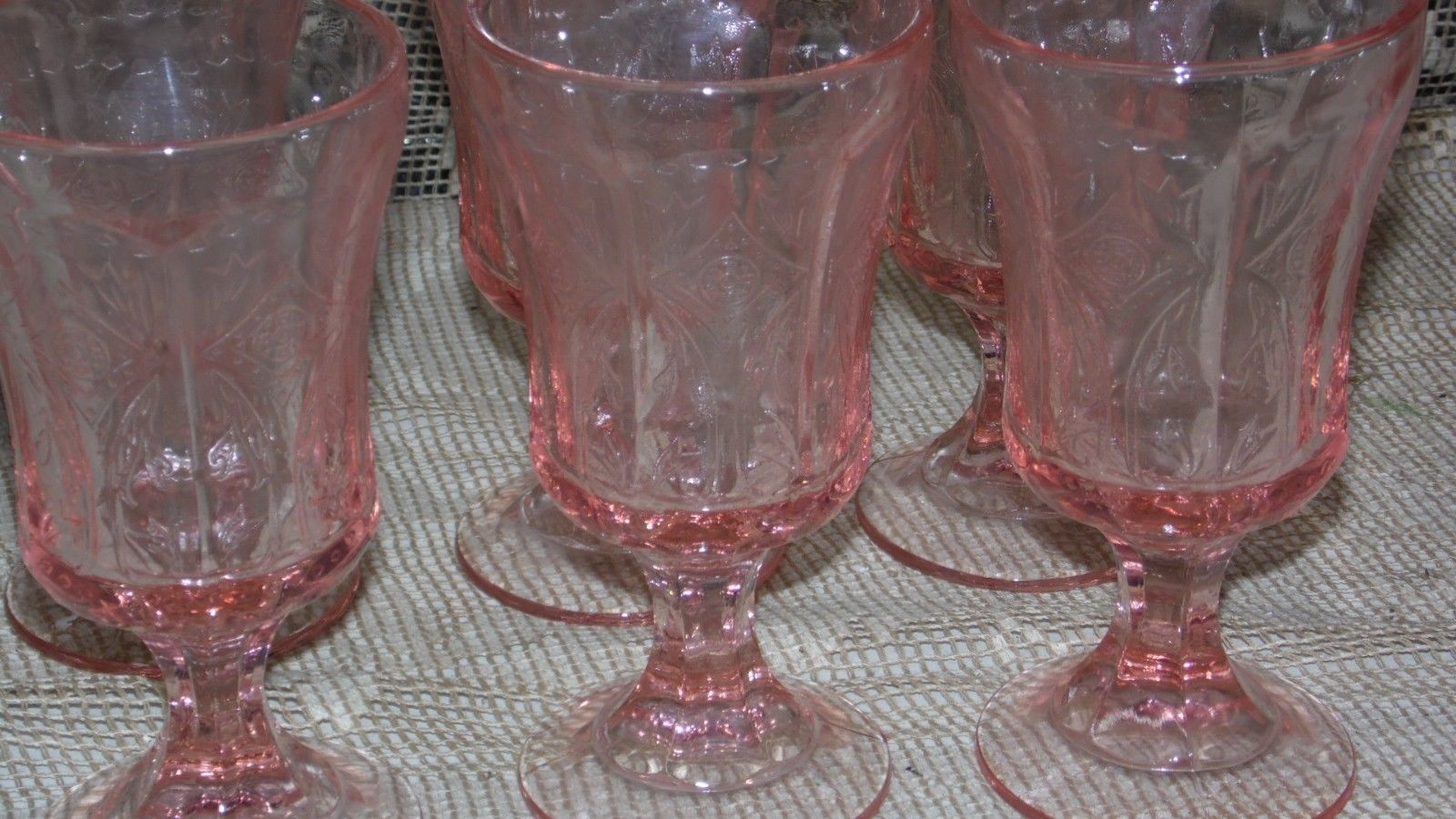 PINK DEPRESSION INDIANA GLASS MADRID RECOLLECTION WATER GOBLETS SET OF