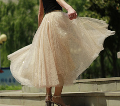 GOLD Sequin Tulle Midi Skirt Women Gold Sparkly Skirt Plus Size Party Skirt image 10