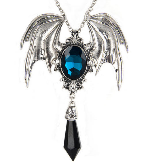 HOT Vampire Bat Wings Blue Stone black Teardrop Halloween Pendant Necklace Vampi  Necklaces 