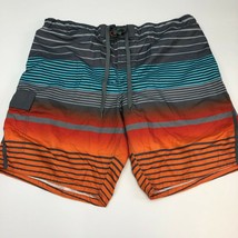 Op Swim Trunks Mens XXXL Orange Gray Stripe Casual Polyester - Swimwear