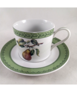 Andrea By Sadek Winterthur Cup &amp; Saucer n Porcelain green trim w Pears - $18.80