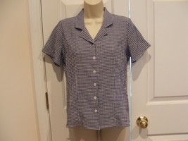 nwt casual corner  navy/white check button down shirt size 6 - $11.13