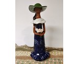 Woman Statue Handmade Clay Baked Pottery Green hat blue dress