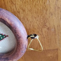Vintage Cross Stitch Ornament, Needlepoint Christmas Tree In Wood Ring, Handmade image 4
