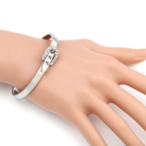Silver Tone Bangle Bracelet, Buckle Clasp & Swarovski Style Crystals - $26.99