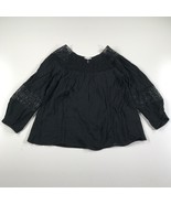 Joie Shirt Womens Small Black Lace Sheer Open Knit Crew Neck Puffy Sleeves - $21.25