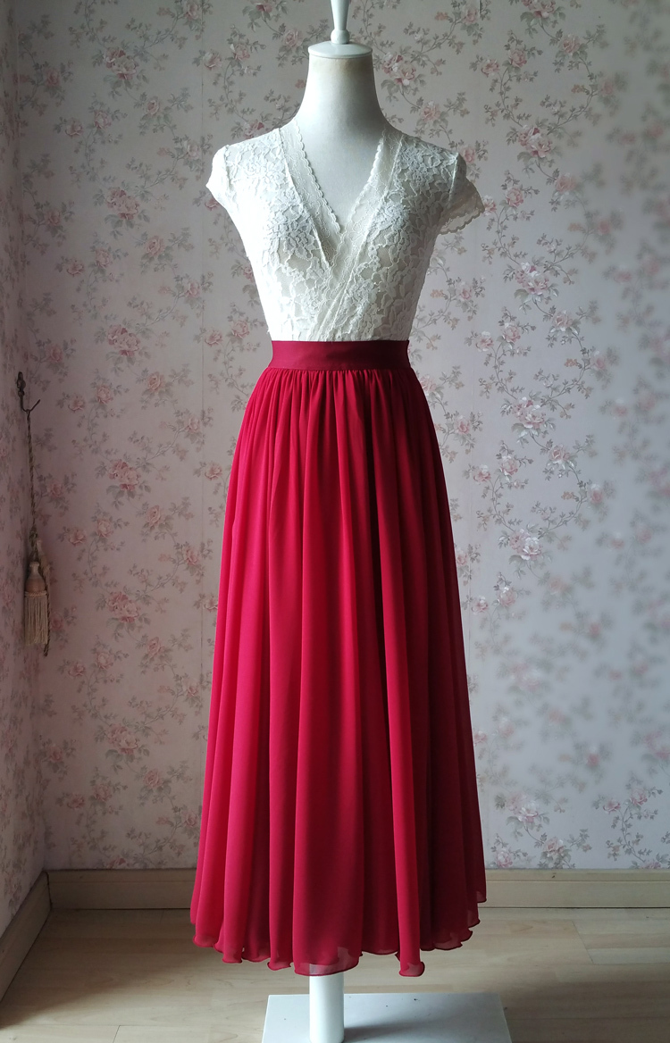 red chiffon maxi skirt