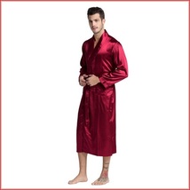 Black Gray And Wine Men's Long Sleeve Belt Tie Faux Silk Satin Bathrobe  image 6