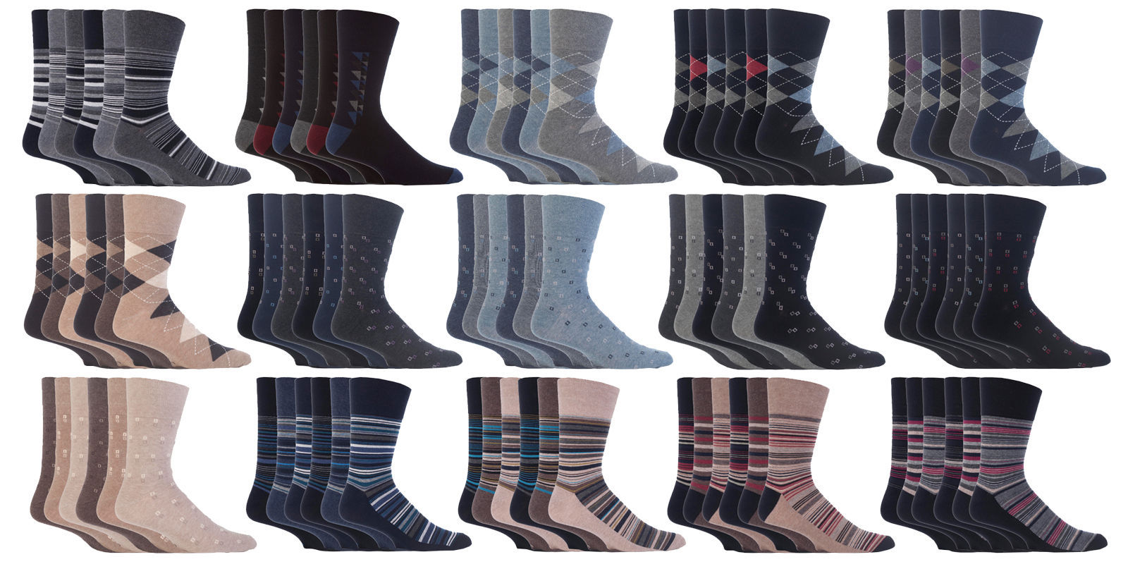 Image of Gentle Grip - 6 Pack Mens Cotton Loose Wide Top Non Elastic / Binding Crew Socks