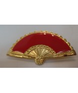 Unbranded Vintage Goldtone Red Enamel Fan Pin Brooch Apx 2&quot; L by 1&quot; T - $11.88
