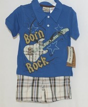 Little Rebels Boys Two Piece Born 2 Rock Shirt Shorts Outfit 12 Months image 1
