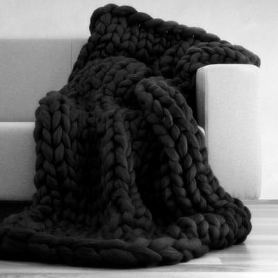 Black 60x60cm Super Warm Chunky Weave Knitted Blanket - Black - 60X60cm