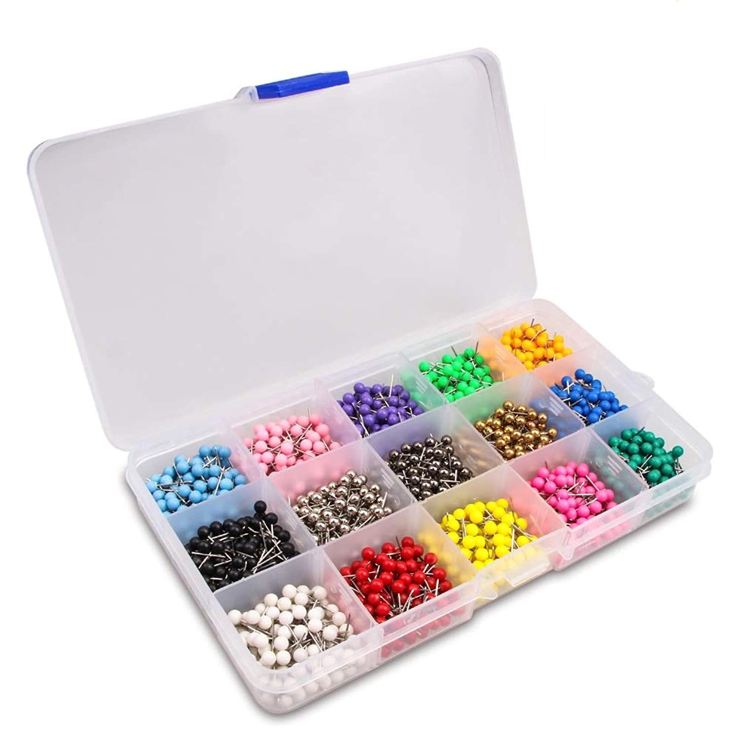 Yalis Push Pins Marking Map Tacks 1/8-Inch Plastic Beads Head, 15 Assorted Color