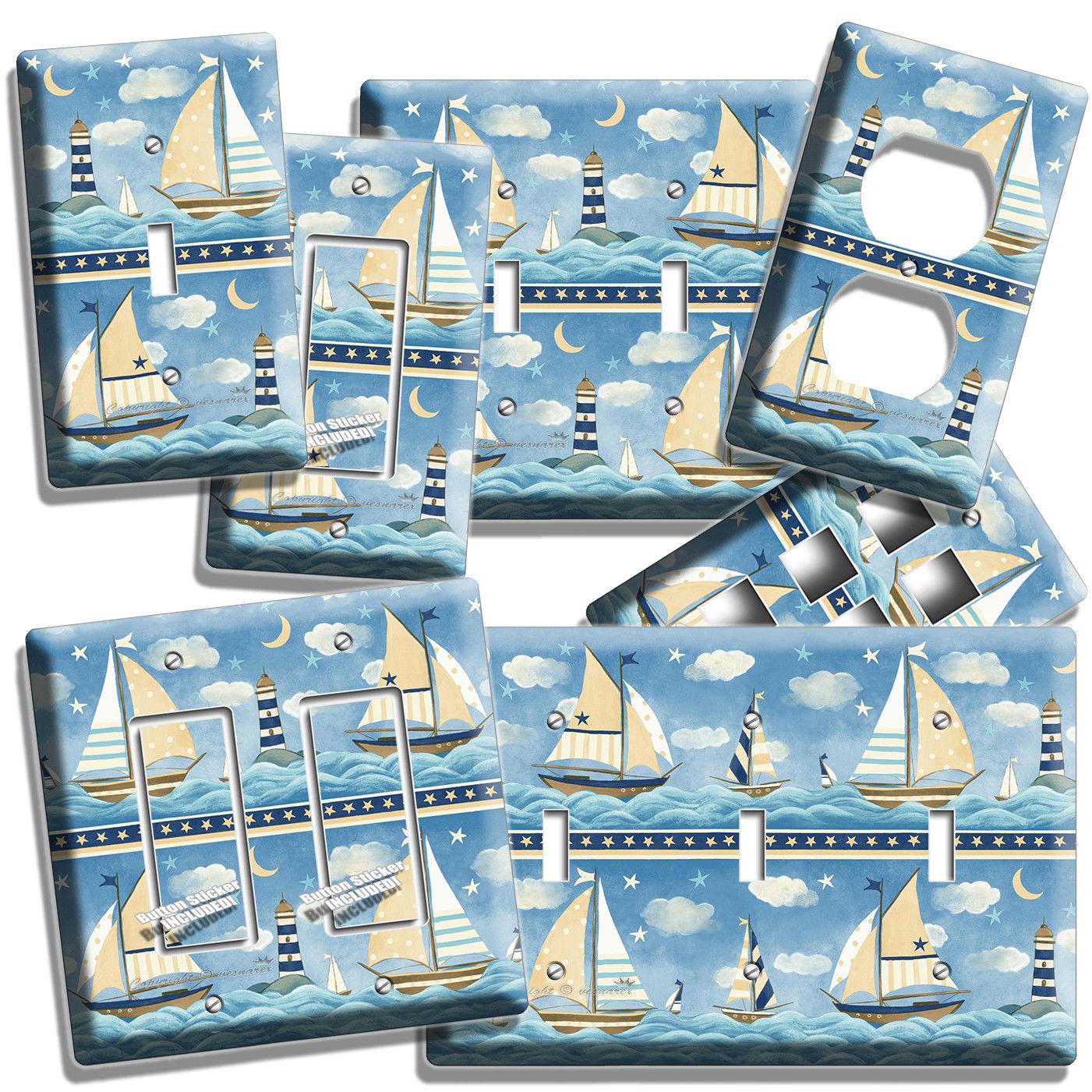 NAUTICAL BABY NURSERY SAILBOATS LIGHT SWITCH OUTLET WALL PLATES ROOM HOUSE DECOR