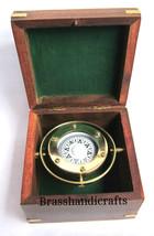 NauticalMart Vintage Brass Marine Gimbals Compass Beautiful With Wooden Box