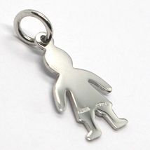 18K WHITE GOLD LUSTER PENDANT WITH FLAT BOY BABY, KID, MADE IN ITALY, CHARM image 3