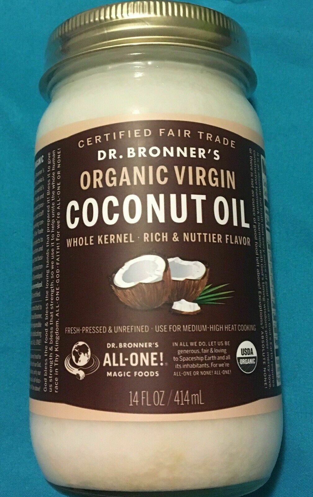 DR. BRONNERS ORGANIC VIRGIN COCONUT OIL NEW 14oz FACTORY SEAL ...