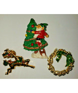 Vintage Holiday Christmas Tree&amp;Elf, Avon Reindeer Gold Tone Wreath Lot o... - $25.99